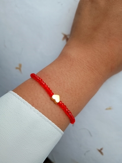 Pulseira Cristal Vermelho Coração Dourado