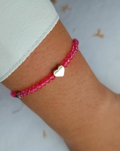 Pulseira Cristal Rosa Coração Prata