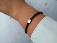 Pulseira Cristal Verde Coração Prata - comprar online