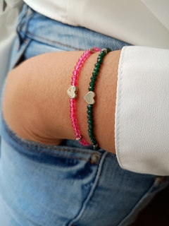 Pulseira Cristal Rosa Coração Prata - comprar online