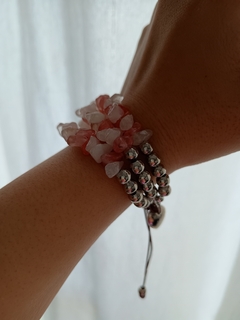 Pulseira Tripla com Pedras Naturais - Quartzo Rosa - Just Be You Accessories