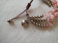 Pulseira Tripla com Pedras Naturais - Quartzo Rosa - comprar online