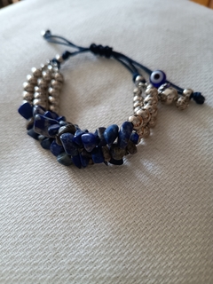 Pulseira Tripla com Pedras Naturais - Lápis Lazuli