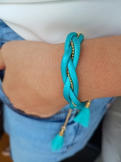 Pulseira Trançada Fio Encerado Azul Turquesa