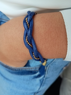 Pulseira Trançada Fio Encerado Azul Marinho