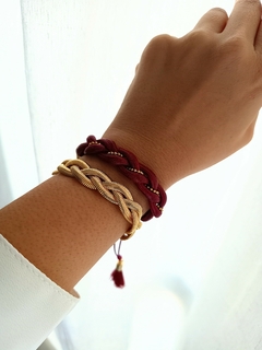 Pulseira Trançada Fio Encerado Marsala