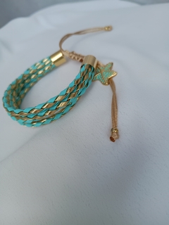 Pulseira Trançada Dourada e Verde Água - comprar online