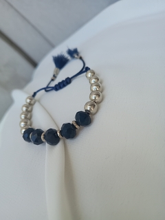 Pulseira Bolas e Cristais Azul Marinho - comprar online