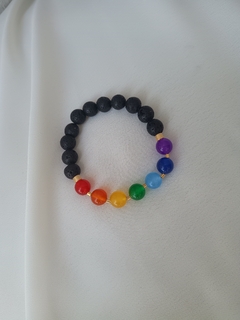 Pulseira Sete Chakras com Pedra Vulcânica