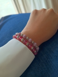 Pulseira de Cristais Rosa e bolinhas de metal - Just Be You Accessories