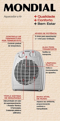 Aquecedor de Ar Mondial, 110V, Cinza, 1500W - A-08 - loja online