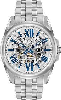 Bulova Relógio masculino com abertura automática, 43 mm, Tom de prata, Pulseira clássica Sutton automática prata de aço inoxidável