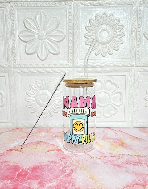 VASO DE VIDRIO CON TAPA DE BAMBU Y PAJITA DE VIDRIO KRAFTY GIRL