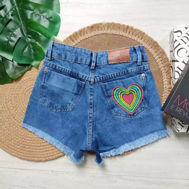 Shorts Jeans Feminino Bunny Rasgadinho Uelida Azul - Ane Jeans - 11 Anos