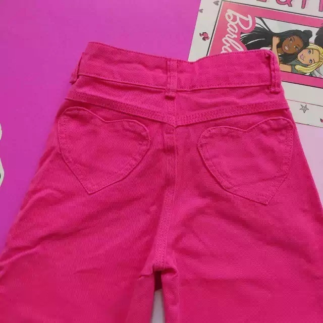 Calça Jeans Infantil Menina Flare Coração Love Pink