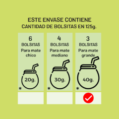 3 BOLSITAS INDIVIDUALES DE YERBA MATE PREMIUM SUSTENTABLE Y COMPOSTABLE PACK DE 125GR ( PARA MATE GRANDE) - comprar online