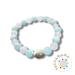 Pulseira Água-Marinha + Jade Branca com Buda Hematita - comprar online