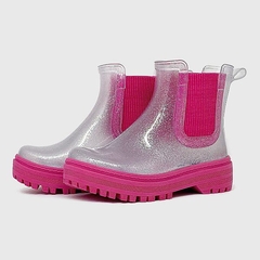 Coturno Transparente Jelly Glitter Prata/ Pink KS