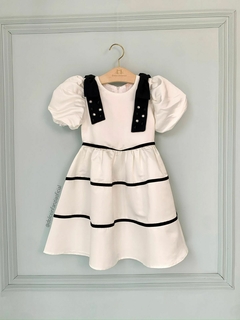 Vestido Festa Infantil Branco Laço Preto B1075