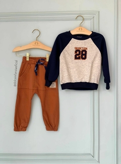 Conjunto Infantil Menino Calça e Blusa Moleton Marinho e Caramelo D241065