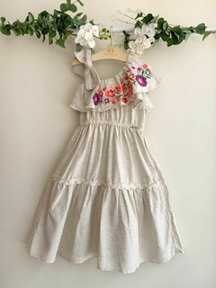 Vestido Babado Bordado Cru Animê N3291