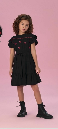 Vestido Infantil Preto Corações Ponto Cruz Petit Cherie Classic 166