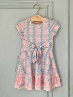 Vestido Infantil Pied de Poule Rosa e Azul Mon Sucré 316