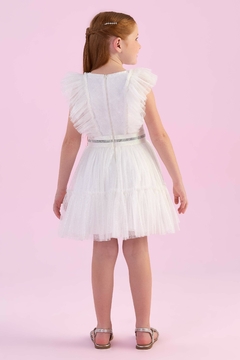 Vestido Festa Infantil Branco Tule Cintilante Strass Prata Petit Cherie 166 - comprar online