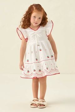 Vestido Infantil Branco Bordado Cerejinha Petit Cherie 324