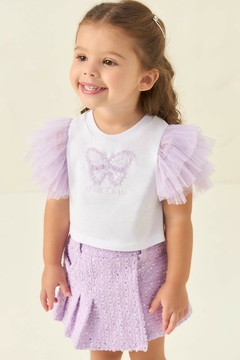 Conjunto Infantil Menina Short Saia Paetê Lilás Blusa Branca Tule Petit Cherie 048 - comprar online