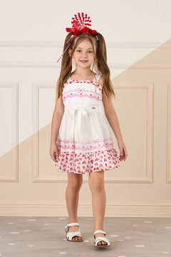 Vestido Infantil Branco Barrado Corações Vermelhos Mon Sucré 428