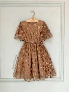 Vestido Infantil Paetê Caramelo Animê N3640