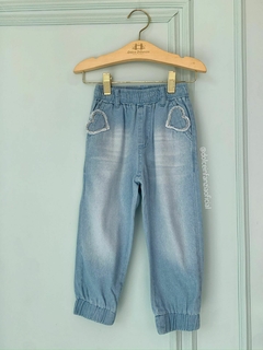 Calça Infantil Menina Jeans Jogger Bolso Coração GA241017