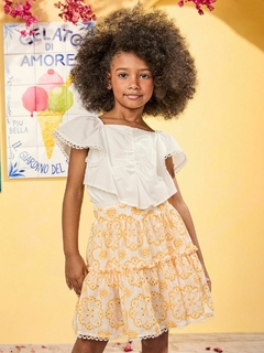 Conjunto Infantil Menina Saia Laise Amarelo Blusa Off Animê N4405