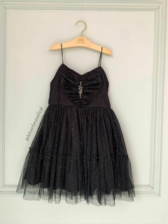 Vestido Festa Infantil Tule Preto Glitter Decote Coração Petit Cherie 218