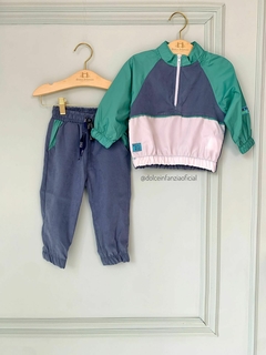 Conjunto Infantil Menino Calça E Blusa Azul/ Verde D241629