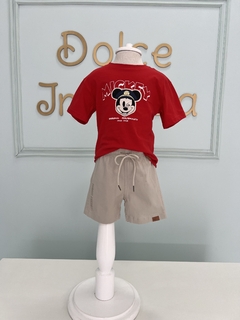 Conjunto Infantil Menino Mickey Camisa Vermelha bermuda Bege Youccie I1845