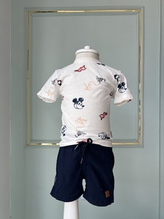 Conjunto Infantil Menino Bermuda Azul Marinho Camisa Off Est. Mickey Youccie I1844