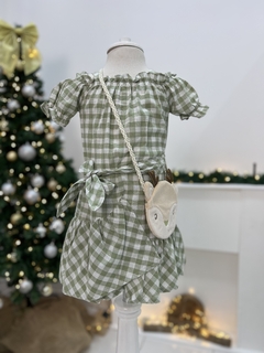 Vestido Infantil Natal Xadrez Verde Bolsa Rena 23486