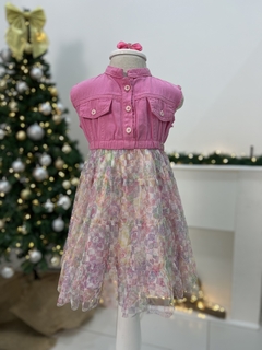 Vestido Infantil Petit Cherie Jeans Rosa com Tule Games 188