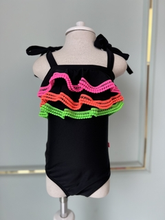 Maiô Infantil Preto Pompons Neon Siri Kids 39093