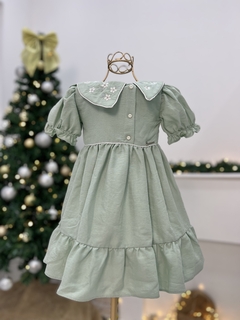 Vestido Infantil Baby Verde Gola Bordada B1259