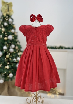 Vestido Festa Infantil Vermelho Bordado Anjos Baby 233408