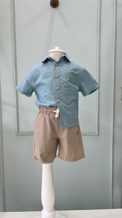 Conjunto Infantil Menino Bermuda Linho Camisa Tricoline Bege D241612 - comprar online