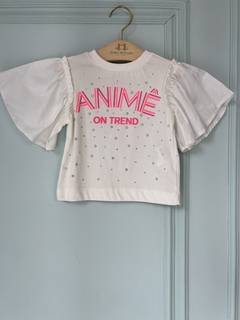 Blusa Infantil Menina Cor Pérola com Strass Animê P5278