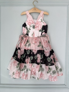 Vestido Infantil Floral Rosé Branco e Preto Barbatana Fashion 272 - comprar online