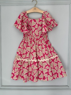 Vestido Infantil Rosa Corações Geométricos Animê N3350