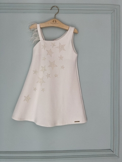 Vestido de Festa Infantil Off White Plumas e Estrela B1023