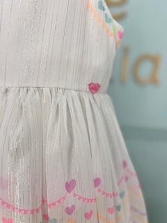 Vestido Infantil Branco Barrado Neon e Alça Laço Rosa Mon Sucré 184 - Dolce Infanzia