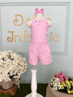 Conjunto infantil Menina Short e Cropped Sarja Rosa Estrela do Mar Mon Sucré 186